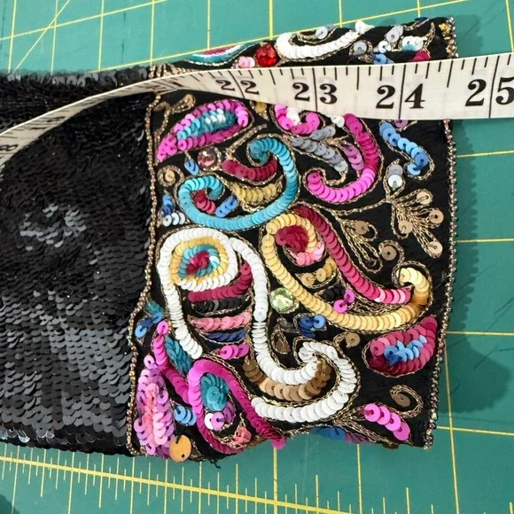 Donnatella Black Sequin Beaded Collar Long Sleeve Silk Blouse‎ Top Women's Sz L* - Picture 8 of 12